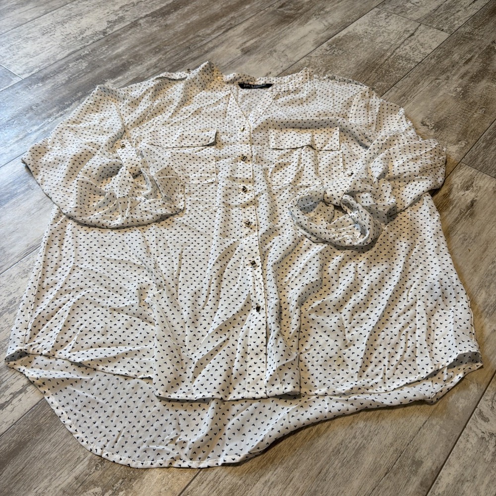 Zac & Rachel Woman Size 2X White Patterned Long Sleeve Dress Shirt Button Up